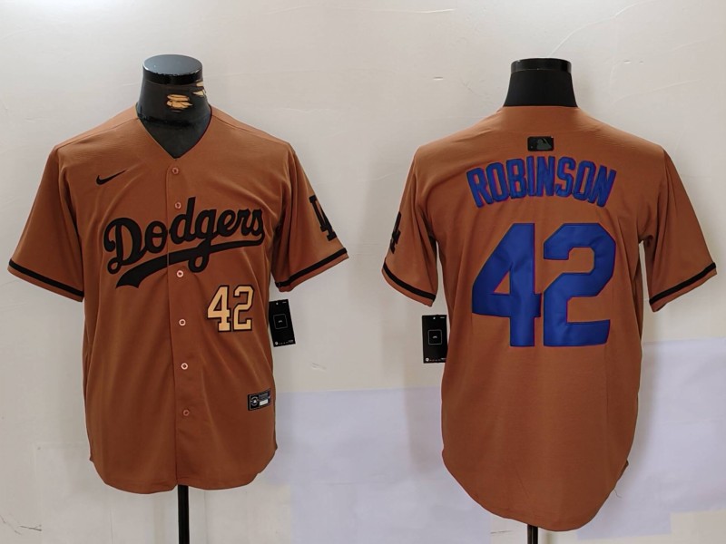 Men Los Angeles Dodgers 42 Robinson army green joint name 2024 Nike MLB Jersey style 6